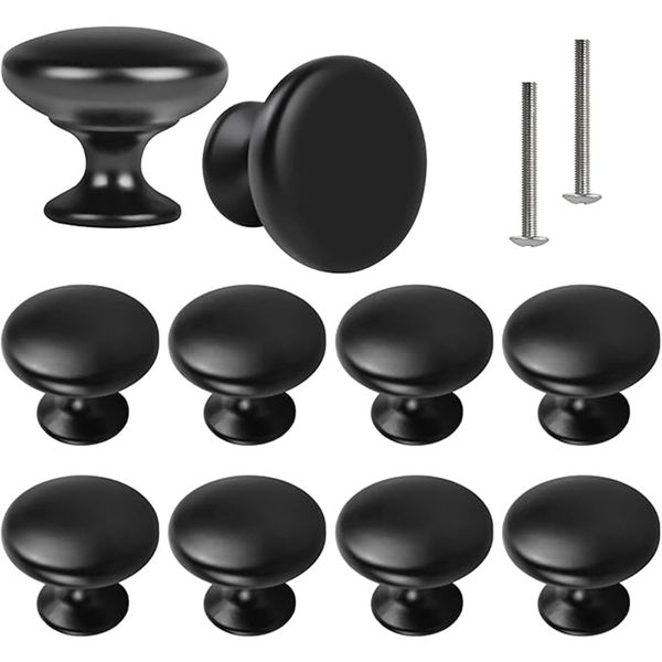 10 Piece Simple Polished Mushroom-Shaped Cabinet Handle Set-black