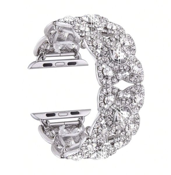 Apple Rhinestone Watch Band With Artificial Crystal - Silver