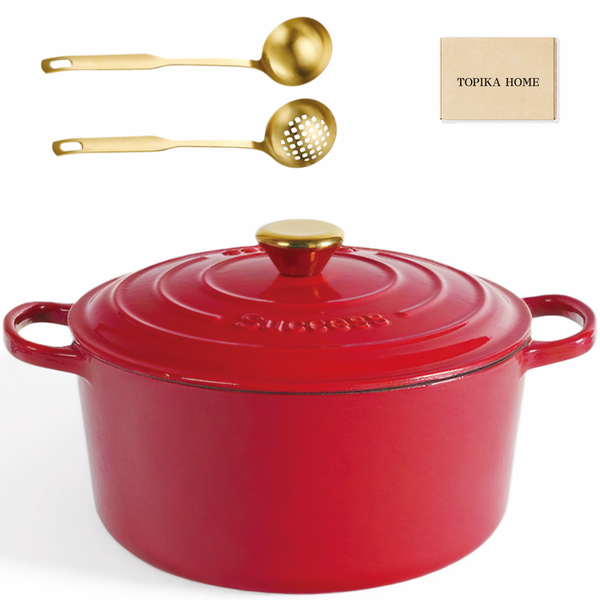 Topika Cast Iron Pot with Lid - 24cm Round Dutch Oven, 4.5L Enameled Pot