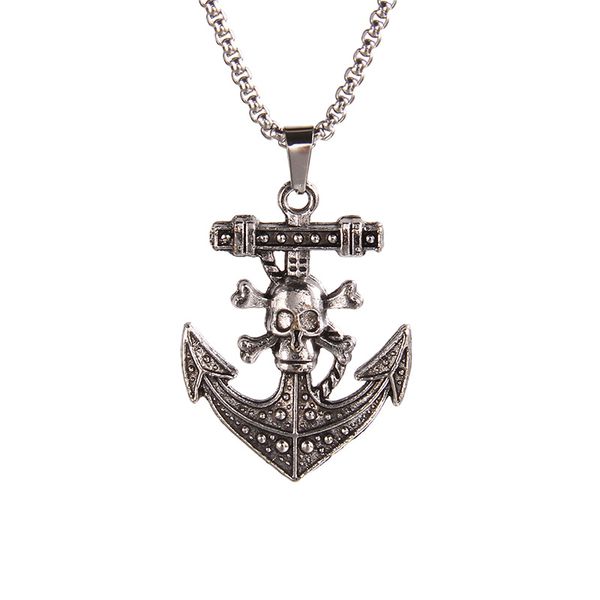Gothic Metal Anchor Skull Pendant Necklace