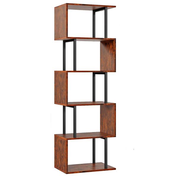 5-Tier Bookcase Display Shelves Freestanding Bookcase&amp;Room Divider Storage