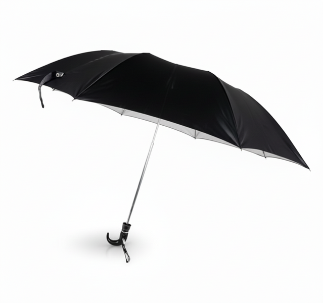Gents Foldable Black Umbrella 1.14m Diameter for Rain and Sun Protection