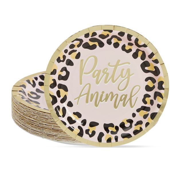 Topika-48Pack Leopard Paper Plates Animal Theme Tableware Party Supplies