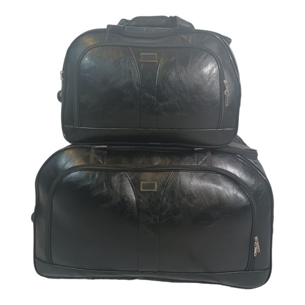 SMTE 2 Piece Travel Duffel Bag PU Leather Overnight Weekender Bag