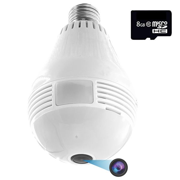 Indoor Home Security 360 Panoramic Wireless Screwon Bulb Camera &amp; 8GB Card
