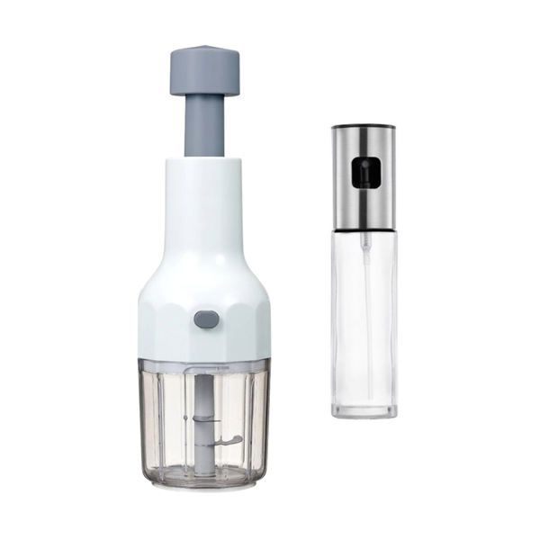 Handheld Manual Mini Chopper with 100ml Glass Oil Spray Bottle