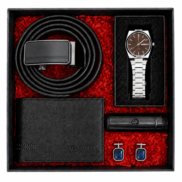 Gift Set For Men -Men Belt, Watch,Wallet,Razors And Cufflinks 6 Pieces Gift