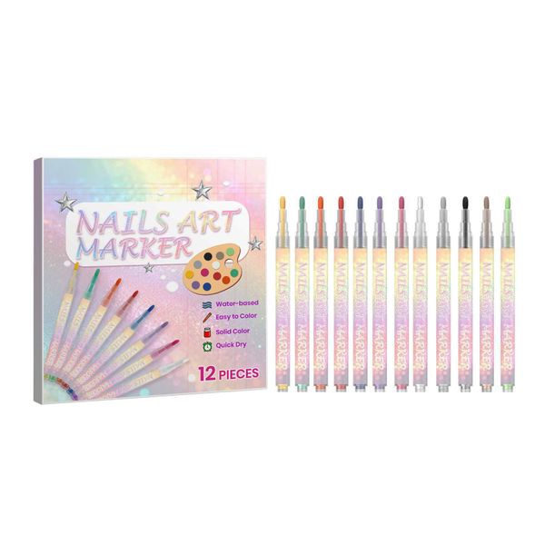 12 Colors 3D Nail Art Pens Set, Nail Art Markers 3D Nails Polish Pen