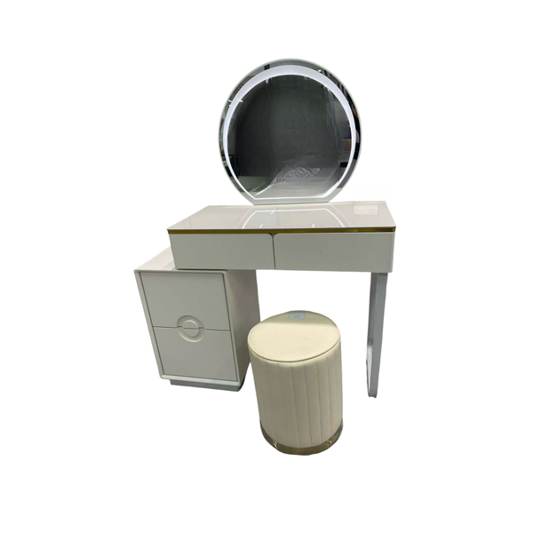 Modern Dressing Table with A Round Stool And LED Mirror
