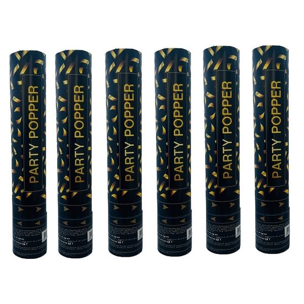 Gold &amp; Black Confetti Party Popper Cannon - 28cm (Set of 4)