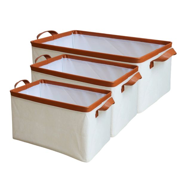 3 Piece Foldable Clothes Storage Box Canvas Frame for Home Use