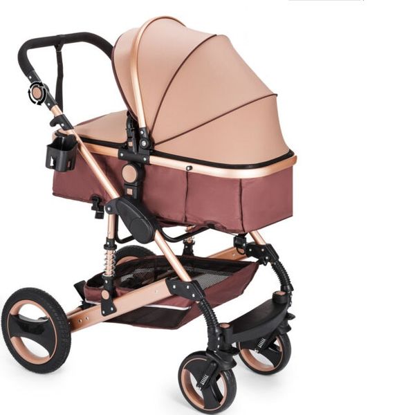 BABY Pram Stroller - 4 Wheel 3 In 1 Function Foldable With Car Seat-Brown