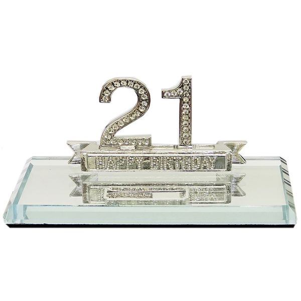 21st Happy Birthday Key On Mirror Base Silver Bevelled Edge