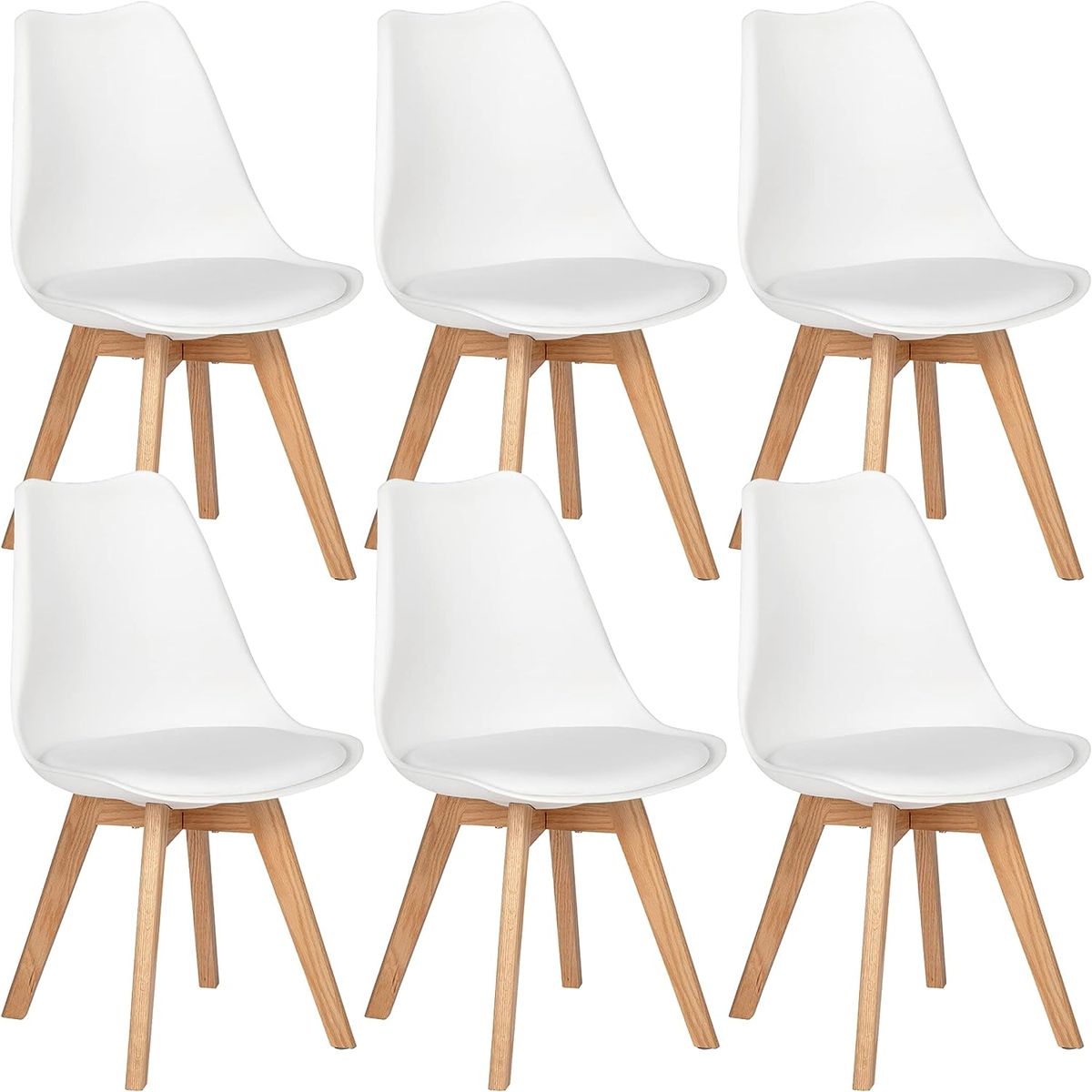 Dining Chair Set Six Pack Soft Padded Shell Chair with Wood Legs