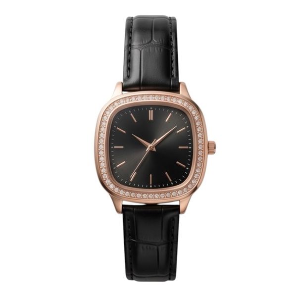Elegant Square Dial Watch with Crystal Bezel and Nude Silicone Strap