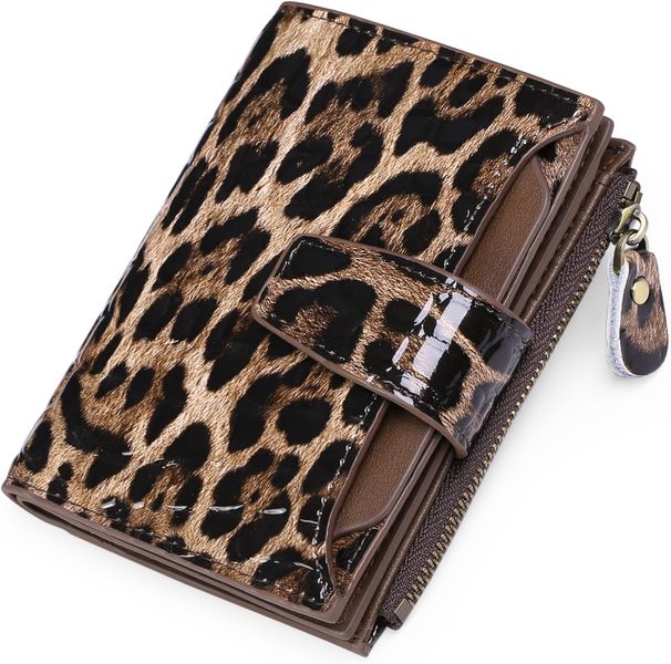 Women's Wallet Short Zipper Wallet Leopard Print Black