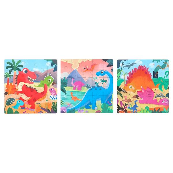 3 Piece Dinosaur Edition Advanced Educational Puzzle Set - Orange
