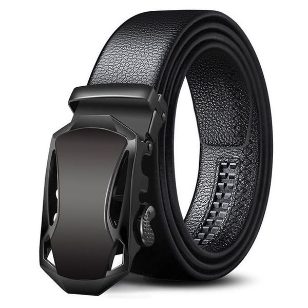 Men's Belt Leather Automatic Sliding Buckle Leather Belts Casual-Black