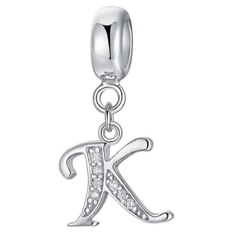 925 Sterling Charm With Letter 'K' For Bracelet & Necklace - Silver Image