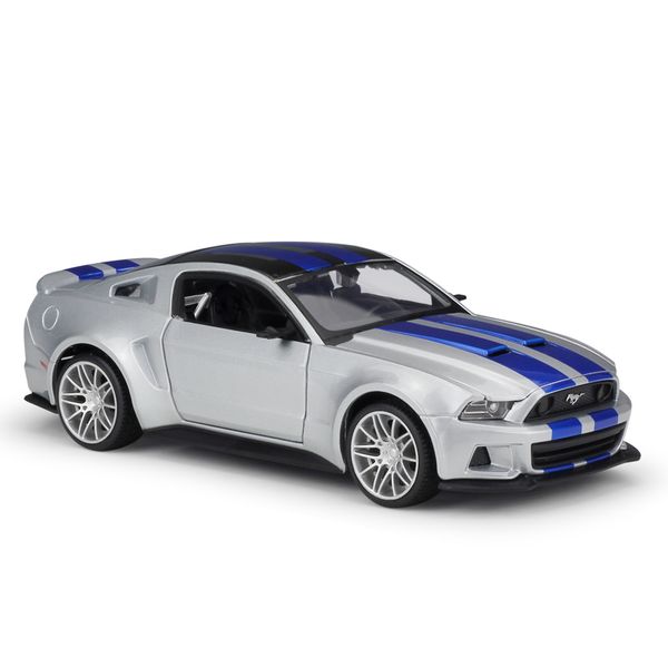Toys 1:24 2014 Ford Mustang Street Racer Diecast Car Blue White Stripes