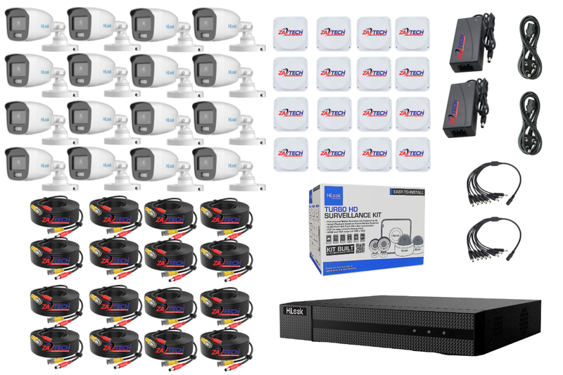 HiLook 16CH CCTV Kit with 16 ColorVu Cameras + Zatech Power &amp; Accessories