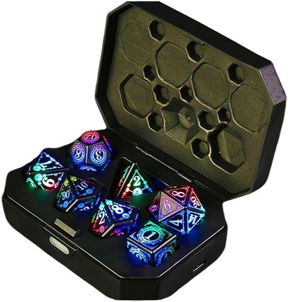 7 Piece Light-Up Rechargeable D&amp;D Dice Set with Charging Box