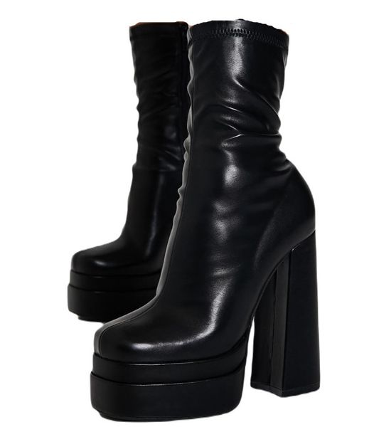 I Saw It First Ladies - Stretch Faux Leather Platform Ankle Boots ...