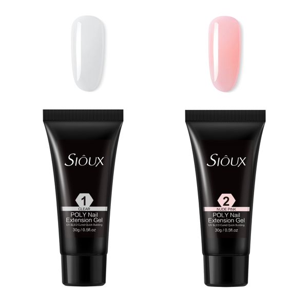 Sioux Poly Nail Extension Gel Clear &amp; Pink 30g - Quick Builder Gel UV/LED
