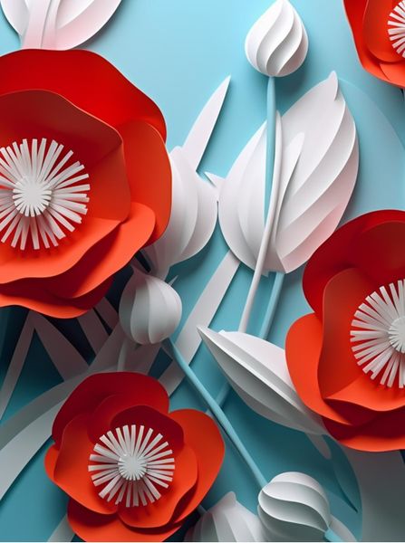 3D Red Poppies White And Bue 3 Notebook Gift Idea A4 Notepad Pad 107