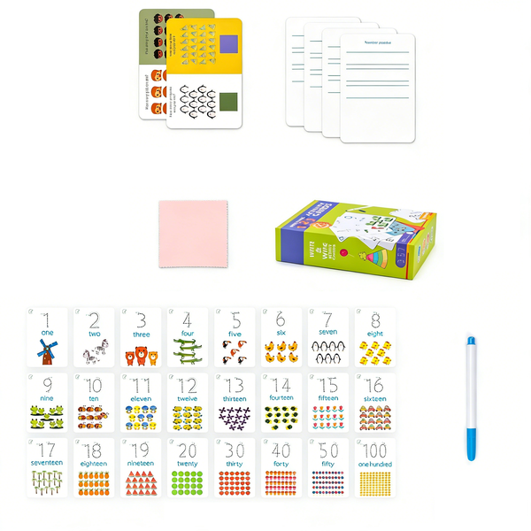 Dry-Erase Number Recognition Flashcards - Kids Math Learning Cards