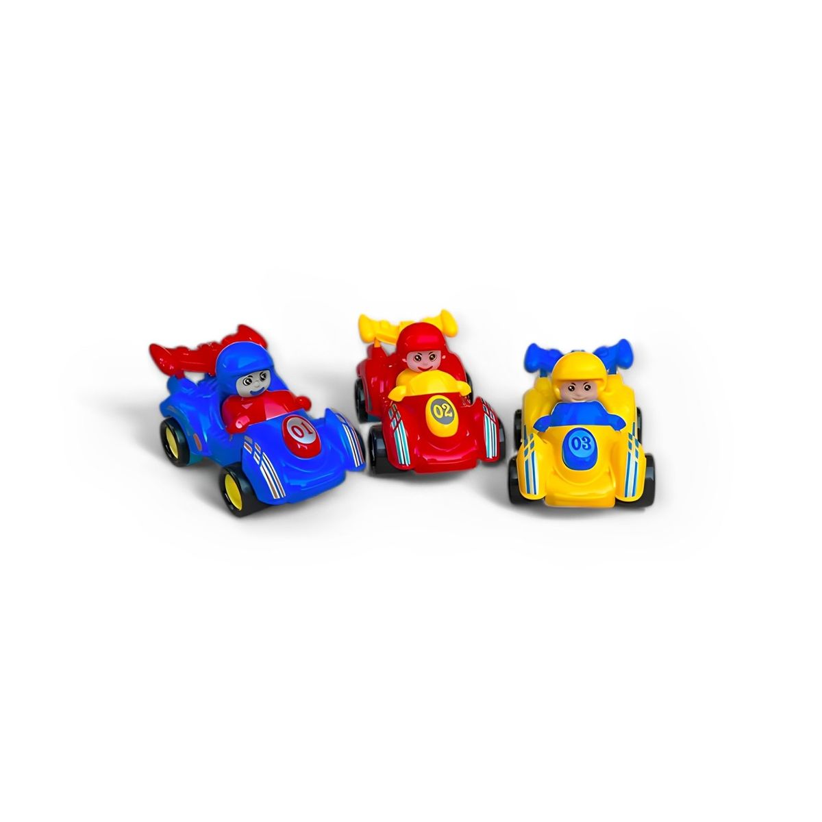 3 Piece Kids Pull Back & Go Inertia FI Racing Cars - Red Yellow & Blue ...