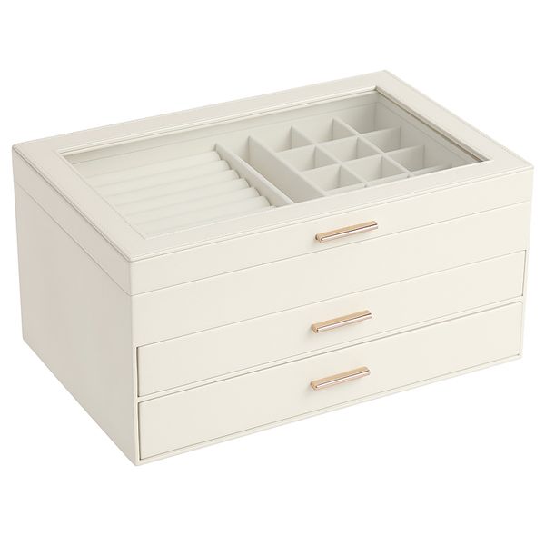 Jewelry Box Case Organizer 3 Layers PU Leather Magnetic for Women Girls