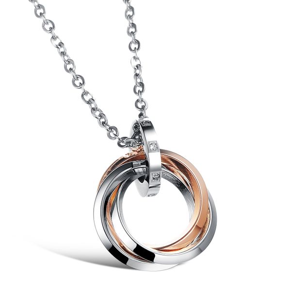 Modern Rose Gold Interlocking Circles Men’s Necklace