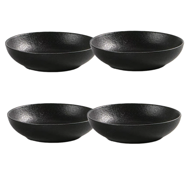 Set of 4 Primitive Texture Matte Black Ceramic Serving Bowl Salad Pasta Bow