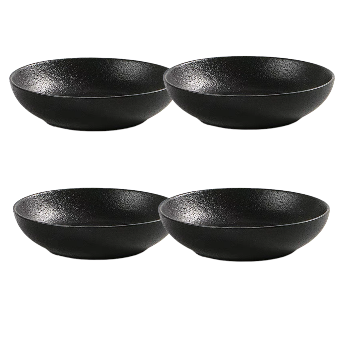 Set of 4 Primitive Texture Matte Black Ceramic Serving Bowl Salad Pasta