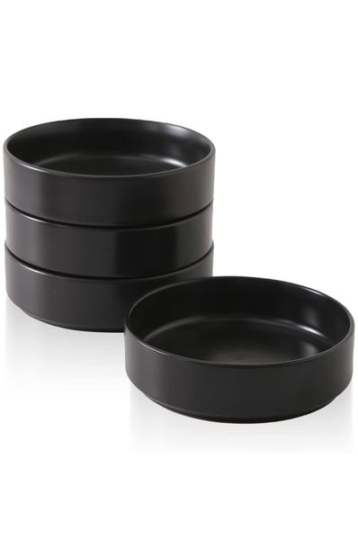 4-Piece Black Porcelain Dinner Bowl Set - 22cm