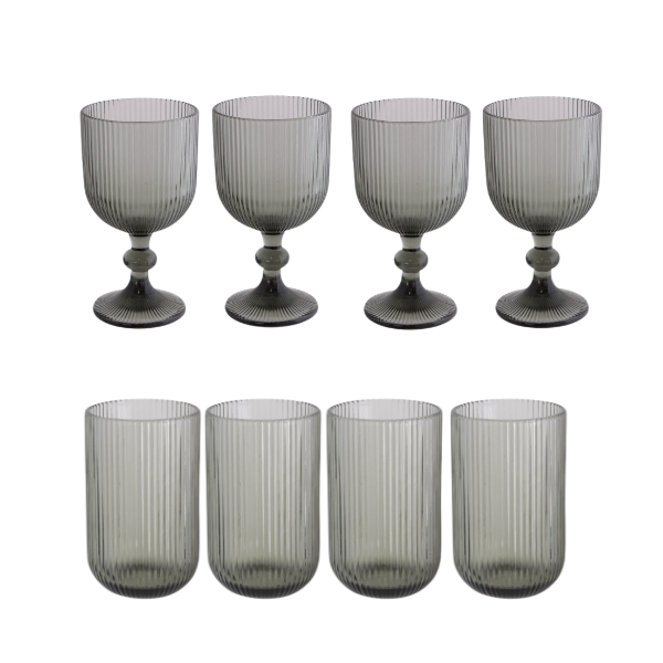 Set of 8 Drinking Glass Set- 4 Highball 4Wine