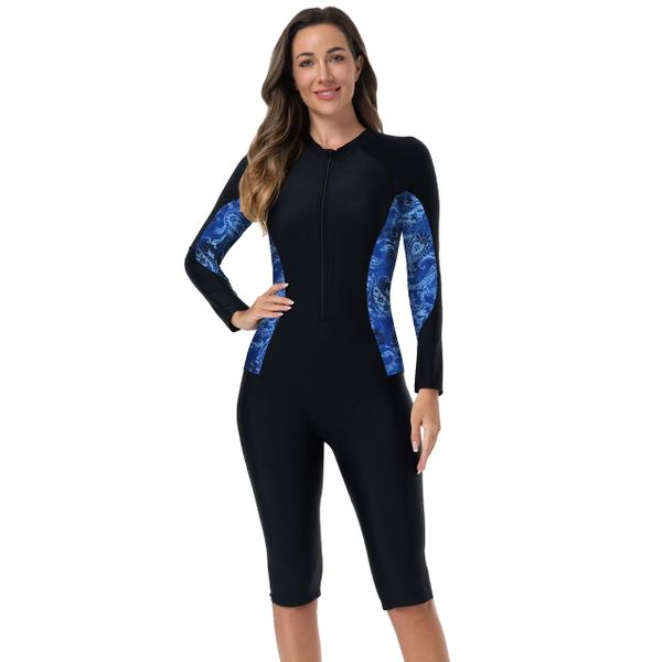 Women's Boyleg One Piece Rash Guard Long Sleeve Full Body Surfing Swimsuit