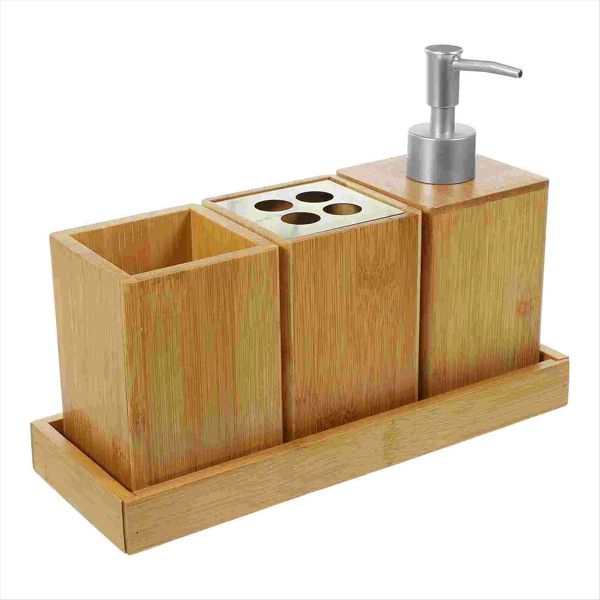 1 Set Bamboo Bathroom Accessories Set Washable Bath Kit Toothbrush Holder S