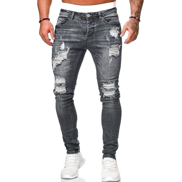 Men's Jeans Stretchy Skinny Ripped Hip Pop Jeans Slim Fit Pants Tapered Leg