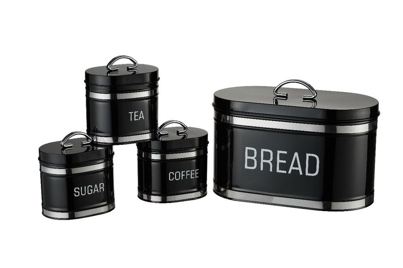 4-Piece Retro Bread Bin and Canister Set - Chrome Stripe