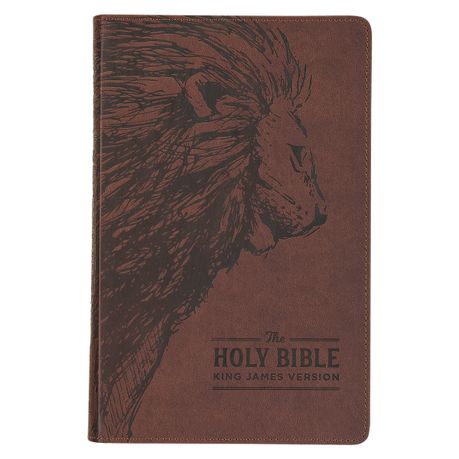 KJV Holy Bible, Standard Size Faux Leather Red Letter Edition - Thumb Index & Ribbon Marker, King James Version, Brown Lion Zipper Closure Image