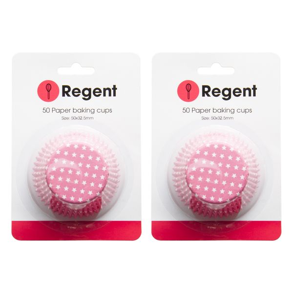 Regent Cake Cups Pink With White Stars - 50X32.5mm 2 Pack 100 Pieces