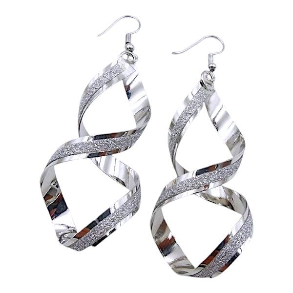 Minimalist Spiral Hanging Earrings for Women - Silver Glitter