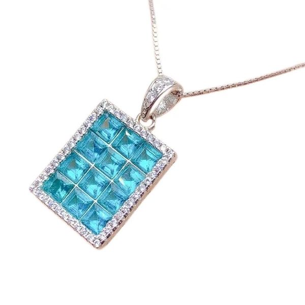 Paraiba Square Pendant Fresh and Elegant Necklace