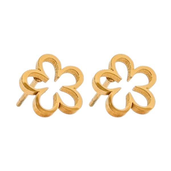 1 Pair - Cute Hollowed Out Flower Stud Earrings - Gold