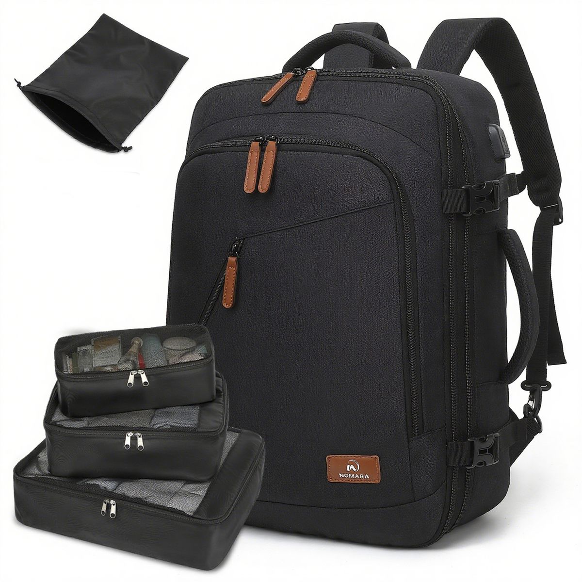 Expandable Travel Backpack Airline Approved Backpack with 4 Accessory Bags