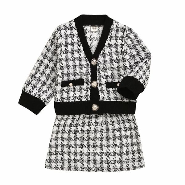 Black and White Plaid Set Dress for Girls