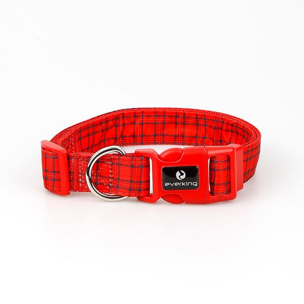 Bright Red Plaid Design Dog Collar - Adjustable