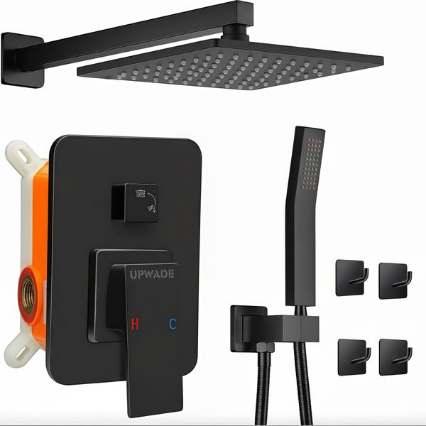 UPWADE Concealed Stainless Steel Rain Shower Set Wall Mounted Bathroom Kits
